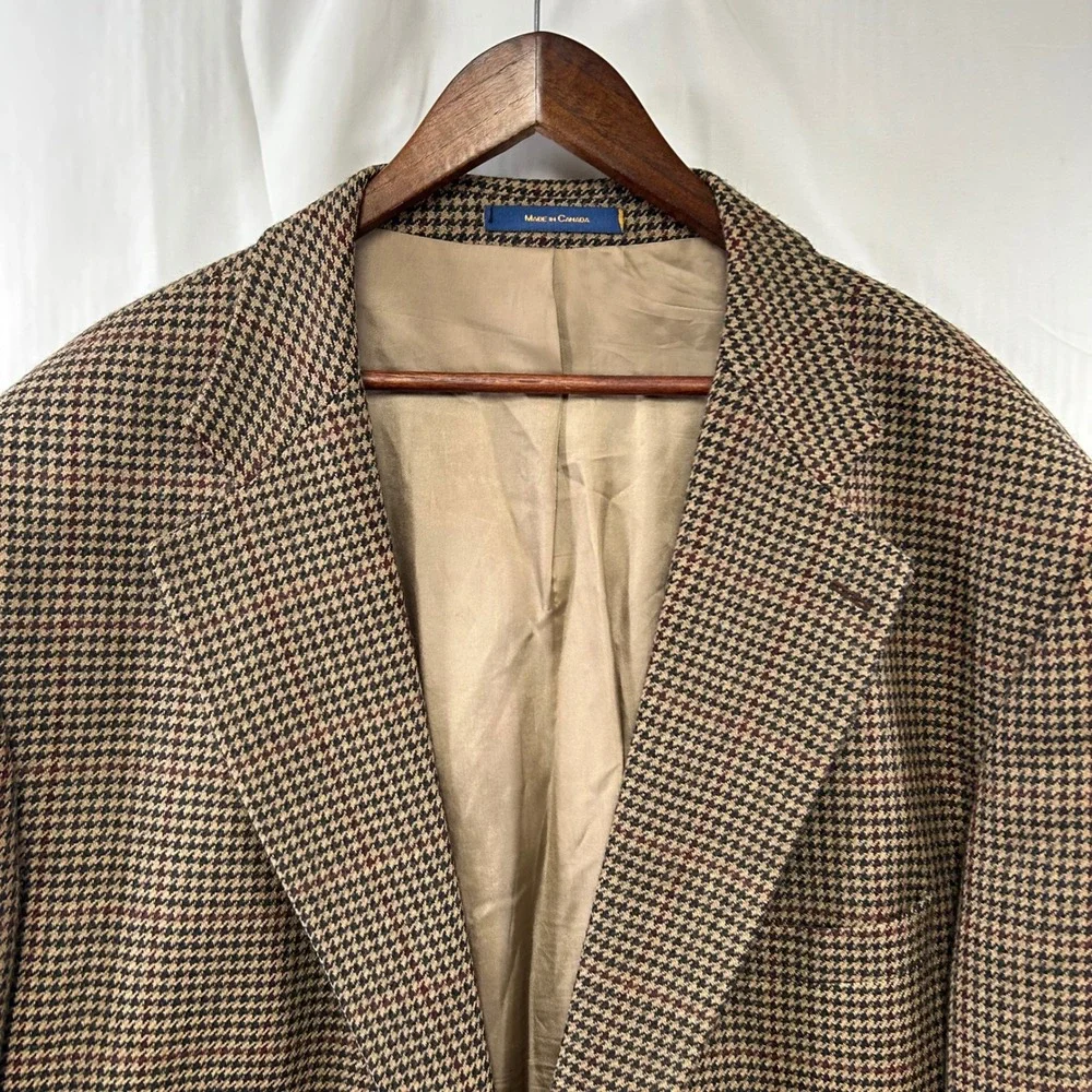 Chaps Ralph Lauren Blazer Mens 54 Brown Houndstooth Wool Sport Coat